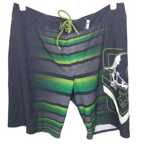 Metal Mulisha Mens 36 Multicolor Geometric Lace Up Skull Boardshorts Pockets